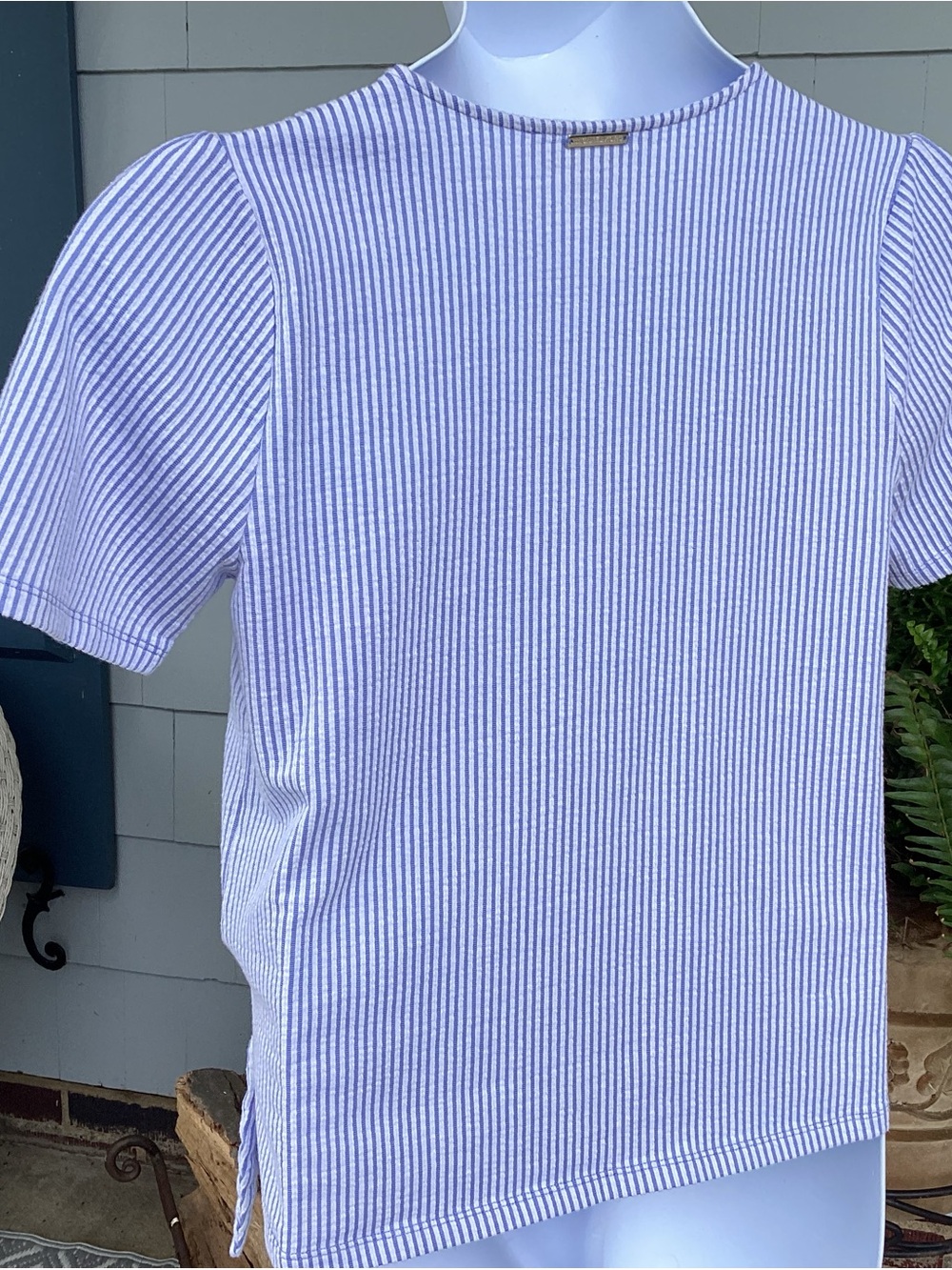 Michael Kors Light Blue & White Striped Wrap Tie Top NWOT M - Picture 6 of 9
